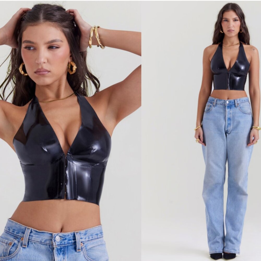 House of CB 'Ariadne' Black Latex Halter Top NWT